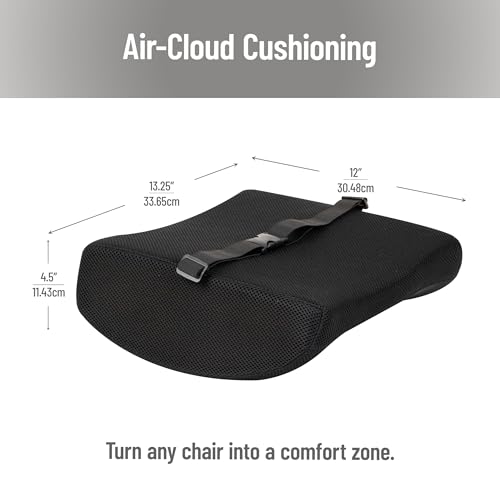 Mind Reader Lumbar Support Pillow with Air-Cloud Technology, Office Chair Back Cushion, Memory Foam, Black