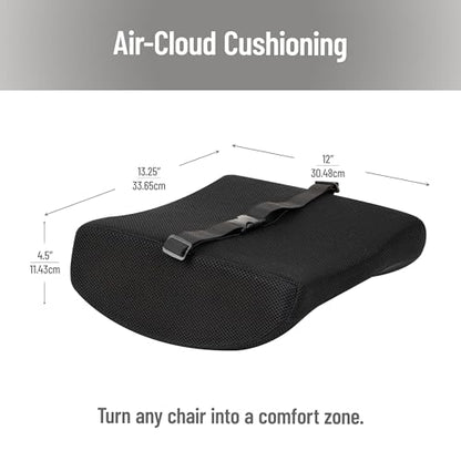 Mind Reader Lumbar Support Pillow with Air-Cloud Technology, Office Chair Back Cushion, Memory Foam, Black