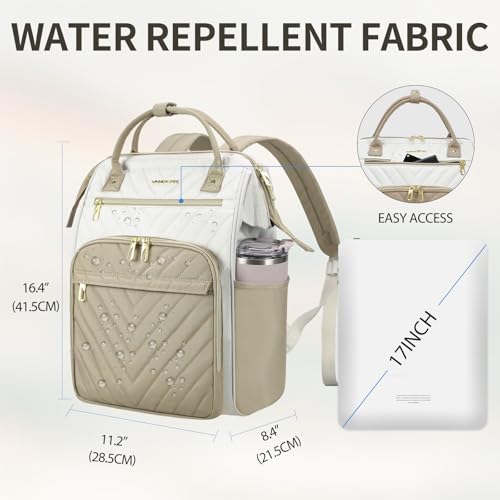 VANKEAN 15.6Inch Laptop Backpack for Women Fashion Computer Work Bag, Large Capacity Waterproof Backpack, College Daypack Business Travel,(Beige-Khaki, 15.6 Inch) - color: Beige-khaki, size: 15.6 Inch