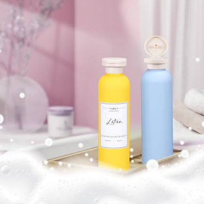 Travel Shampoo Bottle, Empty Plastic Squeeze Bottles 8.8oz with Flip Cap, Lotion Container for Toiletries Travel Size Shampoo and Conditioner - color: Yellow+light Blue+pink+green