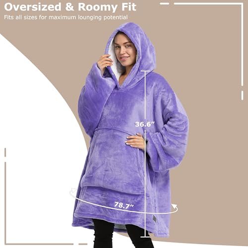 Catalonia Oversized Blanket Hoodie Sweatshirt, Wearable Sherpa Blanket Pullover, Gift for Her - color: Purple