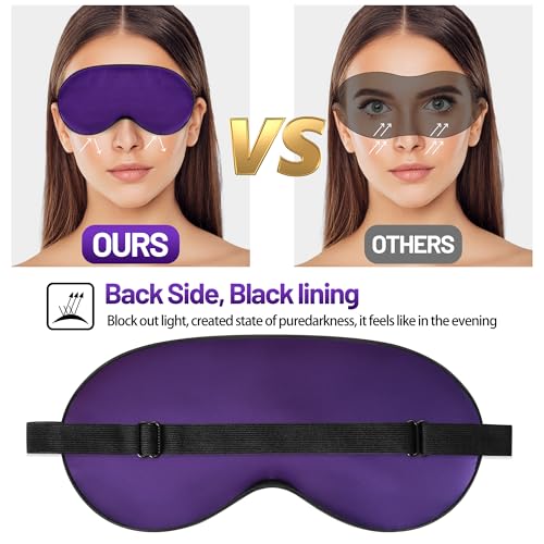 Sleep Mask, Silk Eye Mask for Sleeping with Adjustable Strap, Blindfold Eyeshade for Men & Women, Comfortable & Soft Eye Cover Eyeshade for Night Sleep (Dark Purple) - color: Dark Purple