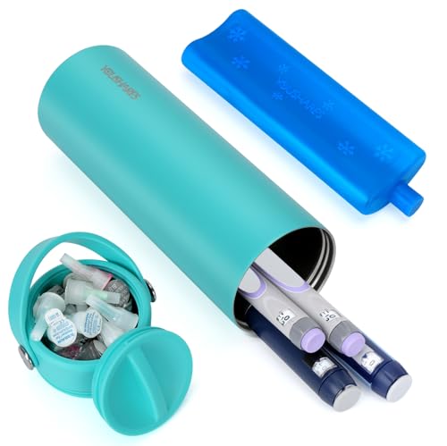 YOUSHARES Insulin Cooler Travel Case - 48H Non-Electric Cooling Bottle with TSA Approved Ice Pack, Diabetic Medication Pen Vials Refrigerator, Medical Carry Case Portable for GLP-1 Pens - color: Green