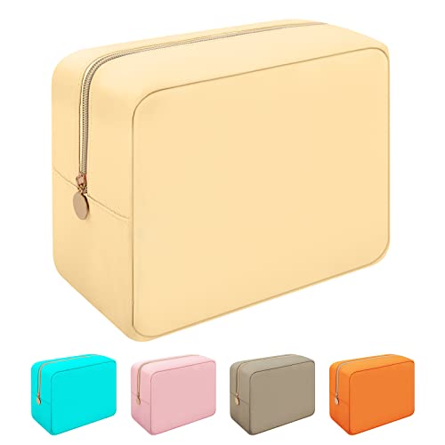 Iqimott Nylon Makeup Bag, Large Capacity Travel Pouch, Waterproof Zipper Makeup Organizer for Women, Girls and Teens (Beige) - color: Beige, size: Large