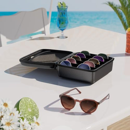 Travel Sunglasses Organizer, Hard Shell Sunglass Case Adjustable Slots for Multiple Sunglass Eyeglass Case - style: Black + 5 Slots