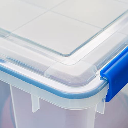 IRIS USA WeatherPro 74 Qt Storage Bins with Lids, 3 Pack, BPA-Free Plastic Gasket Box with Tight Latch and Seal, Stackable Nestable Tote Tub - Clear/Blue - size: 74 Qt. - 3 Pack