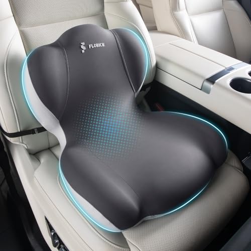 FLORICH Memory Foam Truck Seat Cushion,Car Seat Cushion and Lumbar Support Pillow for Office Chair, Ergonomic Back Support & Sciatica Relief for Long Drives(Light Beige Grey) - color: Light Beige Grey