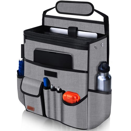 Smof Car Organizer for Front Seat, Passenger Seat, Backseat - Hanging Car Seat Storage Organizer,Multiple Pockets Car Seat Organizer with Separately Pokect for Laptop, Cup Holde & Travel Accessories - color: Grey
