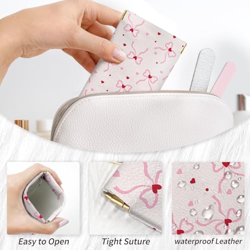 Glasses Case Soft, Eyeglass Cases for Women Portable Squeeze Top PU Leather 2 Pack Glasses Pouch with Cleaning Cloth - color: 2pcs Bow Heart Print