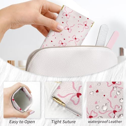 Glasses Case Soft, Eyeglass Cases for Women Portable Squeeze Top PU Leather 2 Pack Glasses Pouch with Cleaning Cloth - color: 2pcs Bow Heart Print