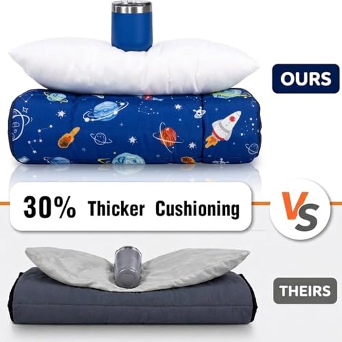 Primlect Thickened Toddler Nap Mat with Removable Pillow and Minky Blanket, Extra Large 55''x35'' Sleeping Bag, Washable, Roll up, Perfect for Daycare, Preschool, Kindergarten, Boys and Girls (Space) - color: Space Ship