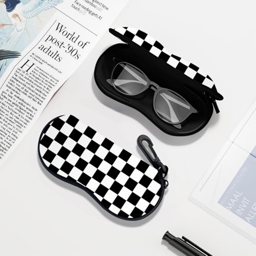 Sunglasses Soft Case, Ultra Light Portable Neoprene Zipper Glasses Case for Men Women - color: Black Plaid