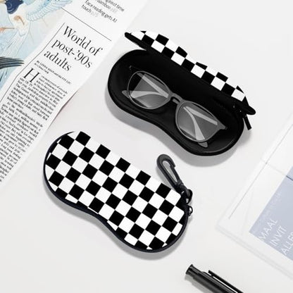 Sunglasses Soft Case, Ultra Light Portable Neoprene Zipper Glasses Case for Men Women - color: Black Plaid