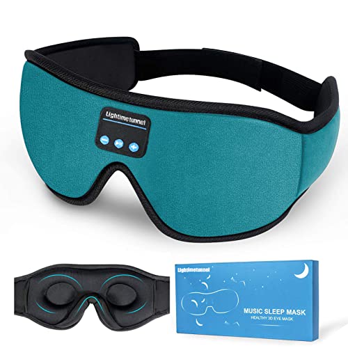 Sleep Headphones, 3D Bluetooth Sleep Mask, Washable Sleeping Headphones with Ultra Thin Stereo Speakers Microphone Hands Free for Insomnia Travel - color: Cyan