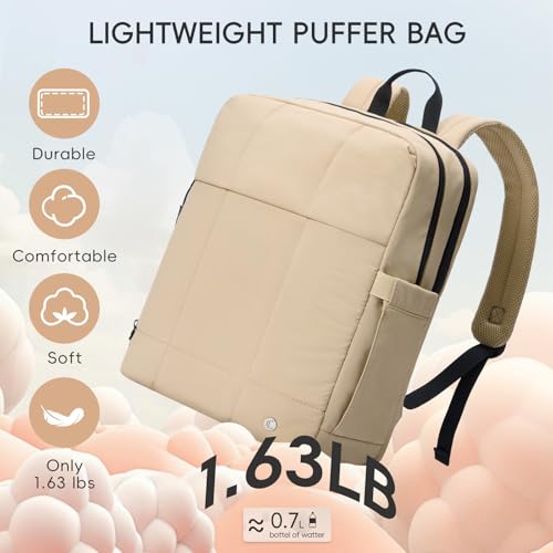 CLUCI Lightweight Travel Backpack Carry on Flight Approved, Puffy Gym Backpack with Shoe Compartment, Personal Item Travel Bag, 15.6 inch Laptop Backpack for Weekender Business - color: Soft Khaki
