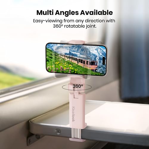2 Pack Klearlook Universal Airplane Phone Holder, 360° Rotatable Phone Mount for Airplane Tray Table & Desk, Hands-Free Adjustable Phone Stand for Flight Essentials Must Have Accessories - color: Pink