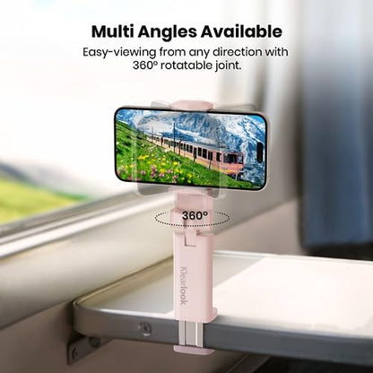 2 Pack Klearlook Universal Airplane Phone Holder, 360° Rotatable Phone Mount for Airplane Tray Table & Desk, Hands-Free Adjustable Phone Stand for Flight Essentials Must Have Accessories - color: Pink