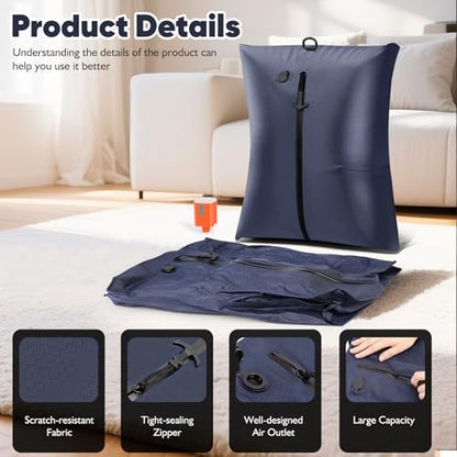 Vacuum Compression Bag with Travel Pump - Waterproof, Reusable, Hard Storage case, Portable Travel Bag Vacuum Bag Kit, Suitable for Camping, Gym, Beach, Moving (Blue Bag +Pump) - color: Blue Bag +Pump