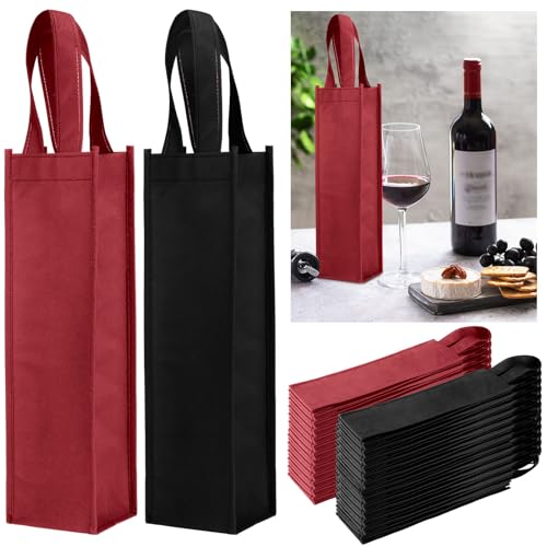 Abbylike 48 Pcs Colorful Wine Gift Bag Bulk Single Wine Bag Non Woven Wine Gift Bags Reusable Wine Bottle Bag with Handle for Christmas Party Holiday Birthday Wedding Birthday (Black, Wine Red) - color: Black, Wine Red
