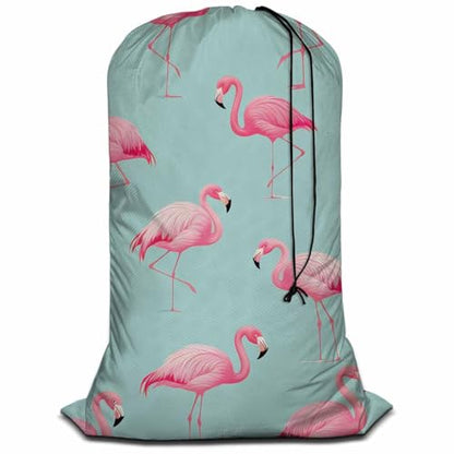 Swono Flamingo Bird Laundry Bag with Strap Machine Washable Large Dirty Clothes Organizer Retro Pink Flamingos Tropical Summer Animal Easy Fit Laundry Hamper or Basket, Pink Green - color: Flamingo Bird