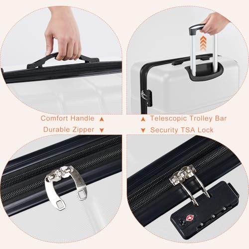 Sweetcrispy 28 Inch Checked Luggage, ABS Lightweight Rolling Hard Shell Suitcase with Smooth Spinner Wheels, Built-in TSA Lock, Durable Travel Suitcase for Business and Vacation Trip, White - color: White, size: 28 Inch