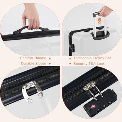 Sweetcrispy 24 Inch Checked Luggage, ABS Lightweight Rolling Hard Shell Suitcase with Smooth Spinner Wheels, Built-in TSA Lock, Durable Travel Suitcase for Business and Vacation Trip, White - color: White, size: 24 Inch