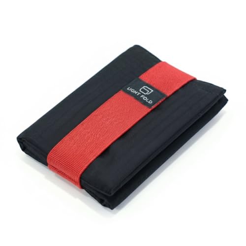 LIGHT FOLD Ultra Slim Tri-Fold Wallet with RFID Blocking, Lightweight Minimalist Men’s Wallet with Elastic Band, Waterproof Durable Nylon Fabric, Slim Front Pocket Card Holder Fits 12 Cards & Cash - color: Red