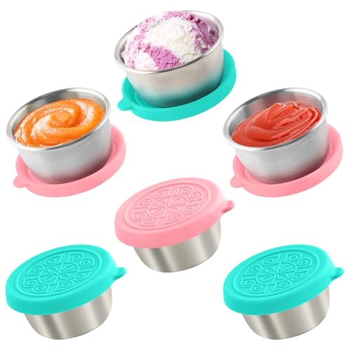 6x1.6 Oz Salad Dressing Containers With Lids, Small Leakproof Reusable Stainless Steel Salad Dressing Container To Go For Lunch Boxes,Sauce containers, Picnics,Travel Meal Prep And Kitchen Storage. - color: Macaron, size: 1.6oz