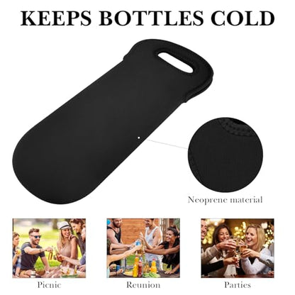 Wine Travel Carrier & Cooler Bag, Wine bottle Carrying Tote Picnic Cooler, Water, Drinks, Beer Bottle Insulated, Neoprene Hand Bag for Travel with Secure Carry Handle (Black) - color: Black, size: 14.5" x 4.7"