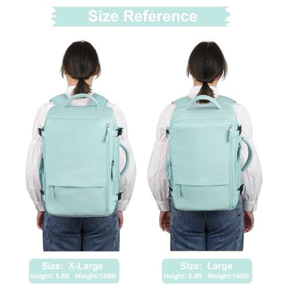 Hanples Large Travel Backpack for Women as Person Item Flight Approved, 35L Carry on Backpack, 17 Inch Laptop Backpack, Waterproof Backpack,Casual Bag with 2 Toiletry Bags (Mint Green) - color: Mint Green, size: Large