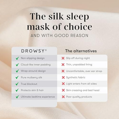 DROWSY Silk Sleep Mask - Face-Hugging, Padded Cocoon for Luxury Sleep in Total Darkness - 100% Pure Mulberry Silk (Dusty Gold) - color: Dusty Gold, size: 1 Count (Pack of 1)