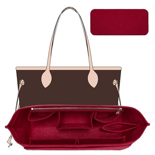 Premium Felt Purse Organizer Insert with Base Shaper Compatible with lv neverfull MM, Speedy 30 and More,Bag Organizer Insert for Luxury Tote Handbags,L/Wine Red - color: Wine Red, size: L
