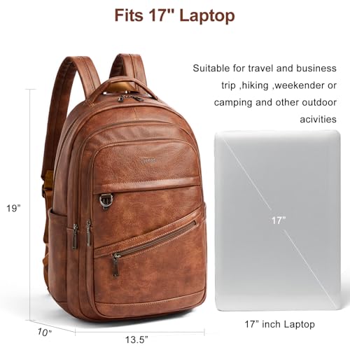 LATMAP Backpack for Women Men - Vegan Leather Backpack Purse Travel Carry-on Bag College Bookbag Work fits 16.5" Laptop, Brown - color: Brown
