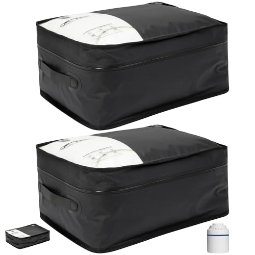 ONTYZZ Vacuum Compression Bag 20 inch Space Saver Bags Travel Case with IP67 Waterproof Zipper for Business Trip, Two Bag Black with Pump - color: 20'' Two Pack with Pump