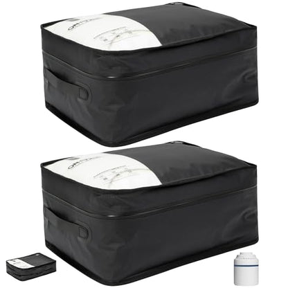 ONTYZZ Vacuum Compression Bag 20 inch Space Saver Bags Travel Case with IP67 Waterproof Zipper for Business Trip, Two Bag Black with Pump - color: 20'' Two Pack with Pump