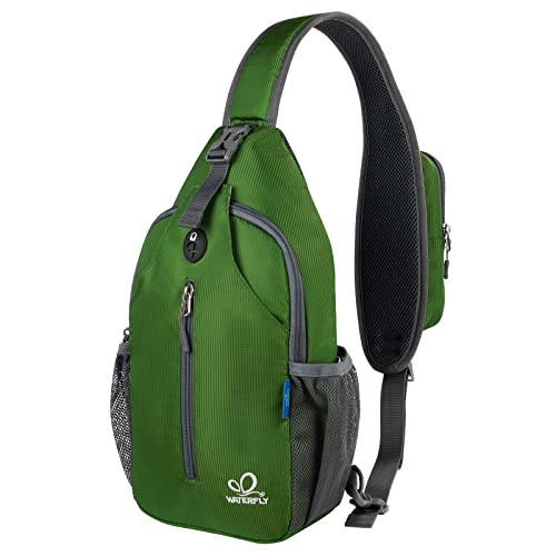 WATERFLY Crossbody Sling Backpack Sling Bag Travel Hiking Chest Bag Daypack - color: Z-army Green
