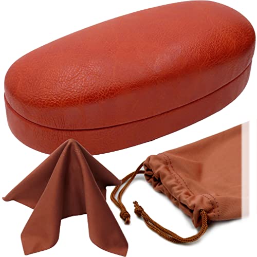 MyEyeglassCase Hard Sunglasses case - Women Glasses Case Holder - Large Durable Eyeglass Case Hard Shell with Pouch & Cloth - color: As113 Brown