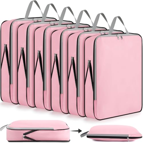 Hosuly 6 Pcs Large Ultralight Compression Packing Cubes for Travel 17.3 x 12.6'' XL Large Expandable Luggage Storage Organizers for Save Space Family Long Trips (Pink) - color: Pink, size: 17.3 x 12.6''