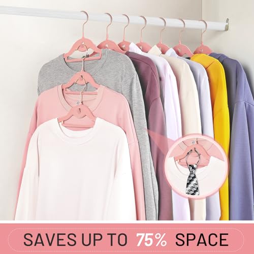 Velvet Stackable Hangers 30 Pack, STOPKLAS Pink Clothes Hangers Non Slip Felt Hangers with 360° Swivel Hook, Thin Hanger Space Saving, Heavy Duty Closet Hanger for Clothes, Coats, Suits, Dress, Pants - color: Pink