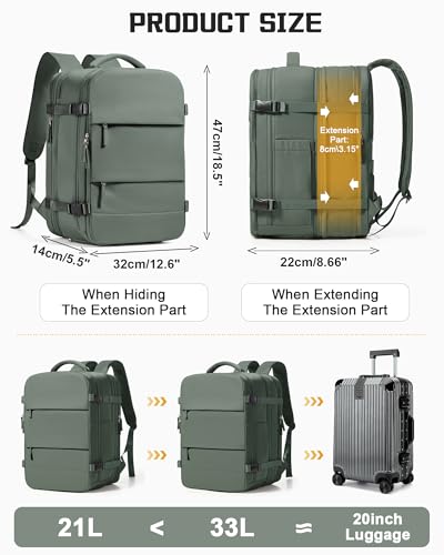 wepadre Vacuum Backpack Travel with Pump Travel Backpack with Vacuum System Expandable Vacpack Compression Backpacks for Travel Easy Vac Pack Carry on Luggage - color: Army Green
