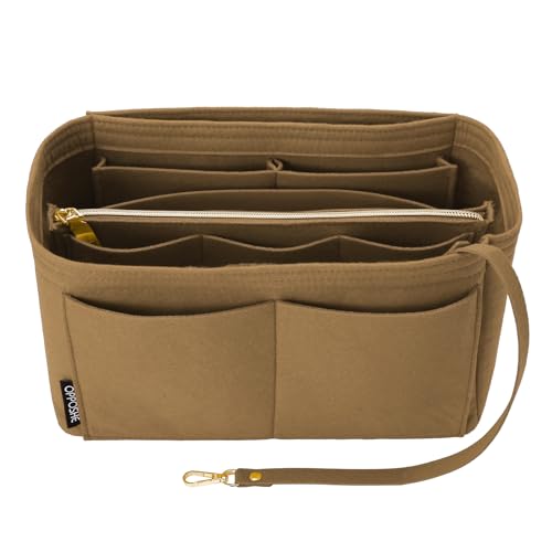 OPPOSHE Purse Organizer Insert for Handbags, Softened Felt Bag Insert Organizer for Tote, Compatible with LV, Coach, MK, Kate Spade, Goyard, Longchamp (Brown, Medium) - color: Classic-BROWN, size: Standard Medium