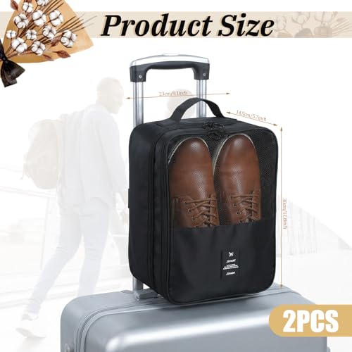 2 PCS Shoes Bags for Travel, Shoe Packing Cubes Holds 2 Pair of Slippers and 1 Pair of Sneakers Waterproof for Toiletries Visible Travel Luggage with Trolley Sleeve for Sport and Travel-Black