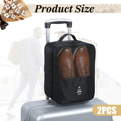2 PCS Shoes Bags for Travel, Shoe Packing Cubes Holds 2 Pair of Slippers and 1 Pair of Sneakers Waterproof for Toiletries Visible Travel Luggage with Trolley Sleeve for Sport and Travel-Black