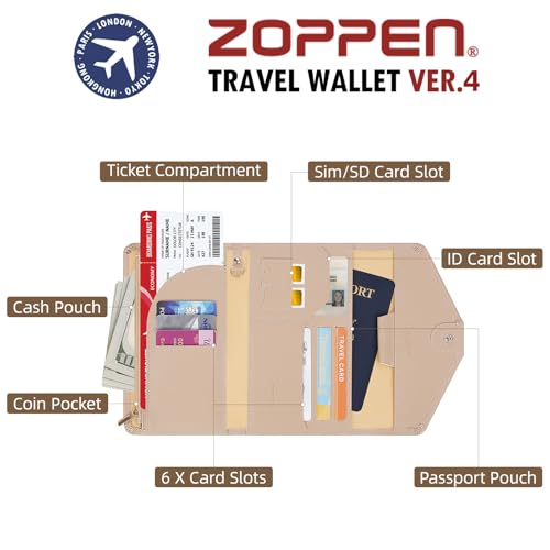 ZOPPEN Mulit-purpose Rfid Blocking Passport Holder Travel Wallet (Ver.4) Passport and Vaccine Card Holder ComboTri-fold Document Organizer Travel Essentials - color: #21 Hazelnut