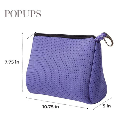 POPUPS Large Makeup Bag with Zipper - Waterproof Neoprene Cosmetic Bag 7.7 x 10.75 x 5 inches - Pouch Veri Peri - color: Basic Veri-Peri