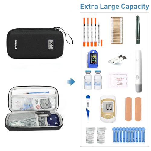 suzamed Insulin Cooler Travel Case,EVA Insulation Travel Medicine Kit with Temperature Display for Diabetes Care,Insulin Pen and Other Diabetic Supplies (Black-Temp) - color: Black