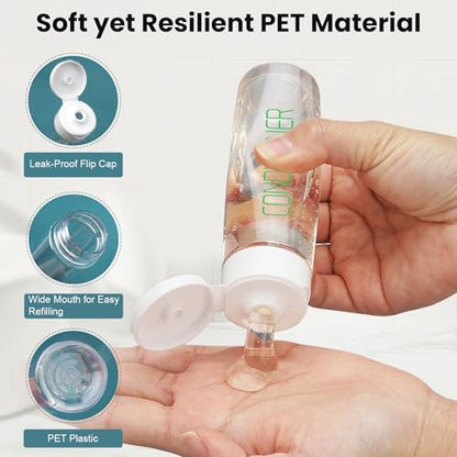Cosywell Travel Bottles for Toiletries 5 Pack 3.4oz Pre-Printed Travel Size Containers TSA Approved Toiletry Bottles Wide Mouth Leak Proof Squeeze Bottle for Lotion Toothpaste(Clear) - style: B-3.4oz-Clear-3label2blank