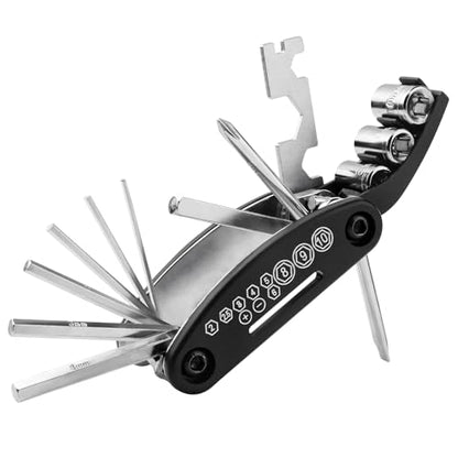 16-in-1 Motorcycle Bike Repair Tool, Foldable Bicycle Maintenance Tool with Screwdriver & Hex Wrenches, Portable Multitool Maintenance Set for Motorcycle Mountain Bike Scooter