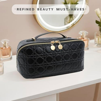 Travel Makeup Bag – Large Cosmetic Organizer with Waterproof PU Leather, Smooth Double Zipper & Tear-Resistant Lining, Toiletry Pouch for Women (Black) - color: 04-Black