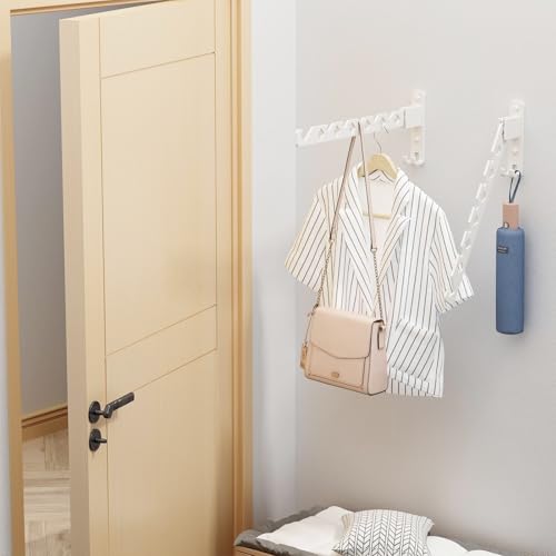 Wall Mounted Clothes Drying Rack, Wall Clothes Hanger Hook for Laundry Room, Clothes Hanger Foldable, Wall Rack Indoor, Perfect for Small Spaces, White 2 Packs - color: White 2 Pack